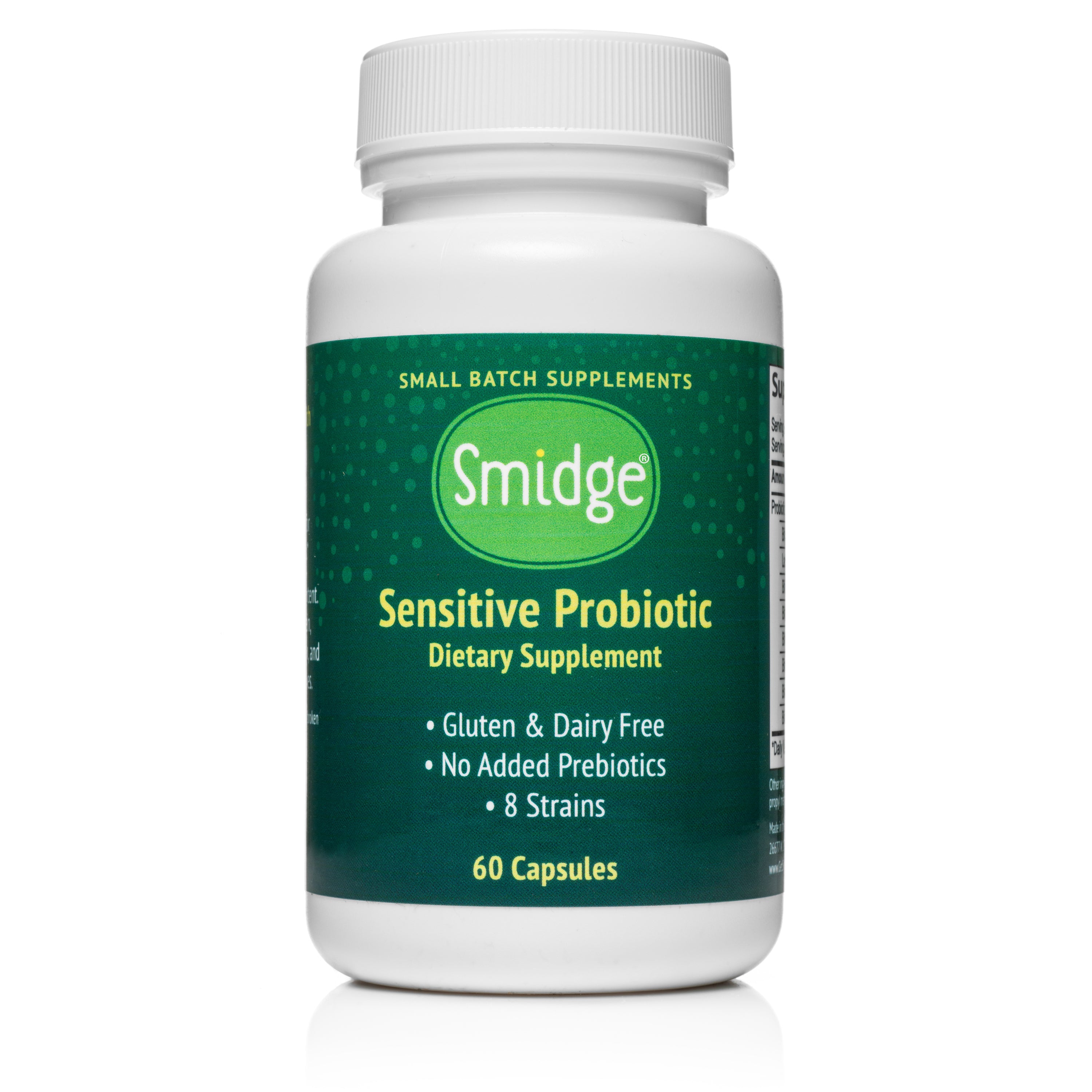 Smidge® Sensitive Probiotic Capsules front label